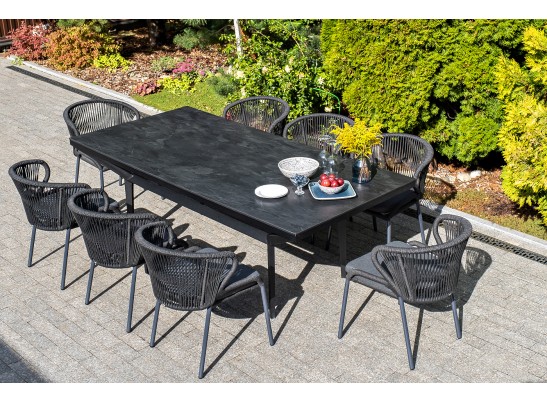 "Милан" стул плетеный из роупа, каркас алюминий темно-серый (RAL7024) шагрень, роуп темно-серый круглый, ткань темно-серая в Кургане