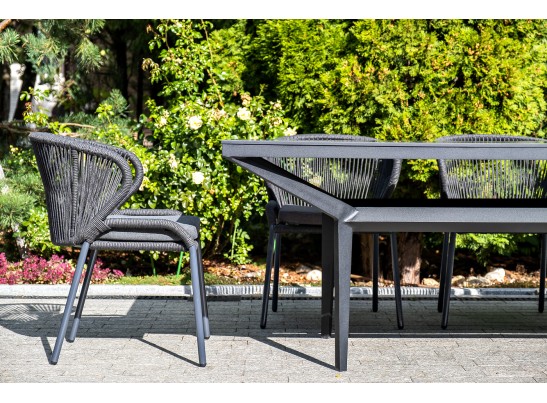 "Милан" стул плетеный из роупа, каркас алюминий темно-серый (RAL7024) шагрень, роуп темно-серый круглый, ткань темно-серая в Кургане