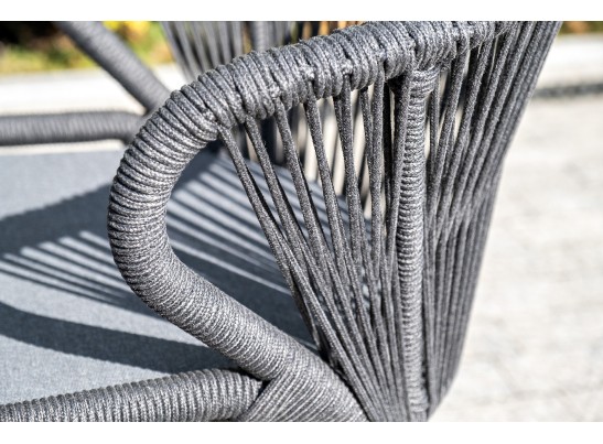 "Милан" стул плетеный из роупа, каркас алюминий темно-серый (RAL7024) шагрень, роуп темно-серый круглый, ткань темно-серая в Кургане