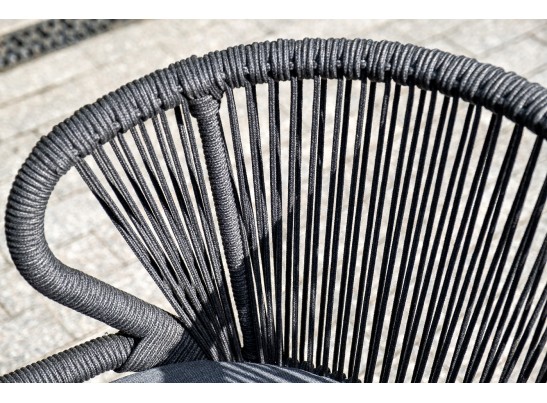 "Милан" стул плетеный из роупа, каркас алюминий темно-серый (RAL7024) шагрень, роуп темно-серый круглый, ткань темно-серая в Кургане