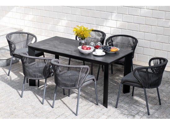 "Милан" стул плетеный из роупа, каркас алюминий темно-серый (RAL7024) шагрень, роуп темно-серый круглый, ткань темно-серая в Кургане