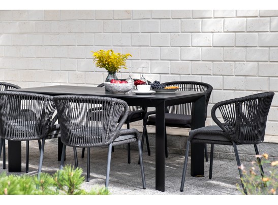 "Милан" стул плетеный из роупа, каркас алюминий темно-серый (RAL7024) шагрень, роуп темно-серый круглый, ткань темно-серая в Кургане