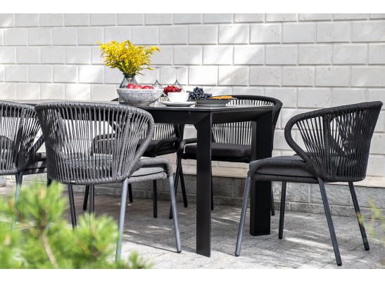 "Милан" стул плетеный из роупа, каркас алюминий темно-серый (RAL7024) шагрень, роуп темно-серый круглый, ткань темно-серая в Кургане