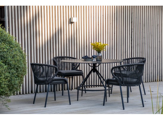 "Милан" стул плетеный из роупа, каркас алюминий темно-серый (RAL7024) шагрень, роуп темно-серый круглый, ткань темно-серая в Кургане