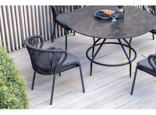 "Милан" стул плетеный из роупа, каркас алюминий темно-серый (RAL7024) шагрень, роуп темно-серый круглый, ткань темно-серая в Кургане