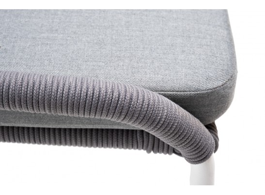 "Милан" стул плетеный из роупа, каркас алюминий белый муар, роуп светло-серый круглый, ткань светло-серая в Кургане