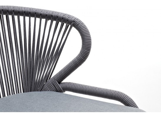 "Милан" стул плетеный из роупа, каркас алюминий белый муар, роуп светло-серый круглый, ткань светло-серая в Кургане