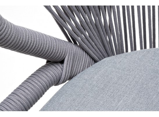 "Милан" стул плетеный из роупа, каркас алюминий белый муар, роуп светло-серый круглый, ткань светло-серая в Кургане