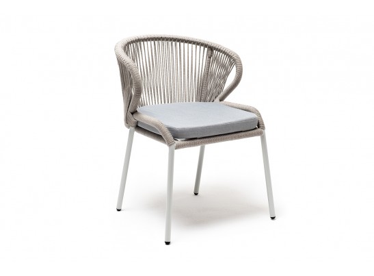"Милан" стул плетеный из роупа, каркас алюминий светло-серый (RAL7035) муар, роуп серый меланж круглый, ткань светло-серая в Кургане