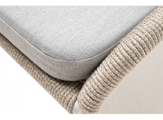 "Милан" стул плетеный из роупа, каркас алюминий светло-серый (RAL7035) муар, роуп серый меланж круглый, ткань светло-серая в Кургане