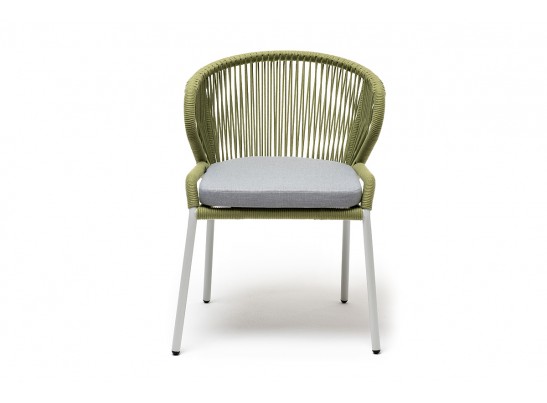 "Милан" стул плетеный из роупа, каркас алюминий светло-серый (RAL7035) муар, роуп салатовый меланж круглый, ткань светло-серая в Кургане
