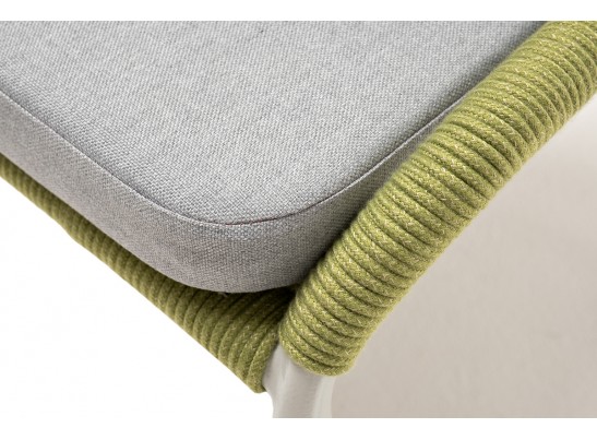 "Милан" стул плетеный из роупа, каркас алюминий светло-серый (RAL7035) муар, роуп салатовый меланж круглый, ткань светло-серая в Кургане