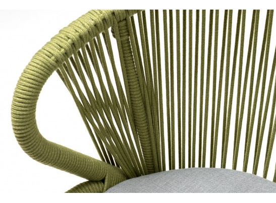 "Милан" стул плетеный из роупа, каркас алюминий светло-серый (RAL7035) муар, роуп салатовый меланж круглый, ткань светло-серая в Кургане