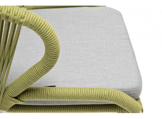 "Милан" стул плетеный из роупа, каркас алюминий светло-серый (RAL7035) муар, роуп салатовый меланж круглый, ткань светло-серая в Кургане