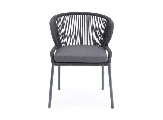 "Милан" стул плетеный из роупа, каркас алюминий темно-серый (RAL7024) муар, роуп темно-серый круглый, ткань темно-серая 027 в Кургане