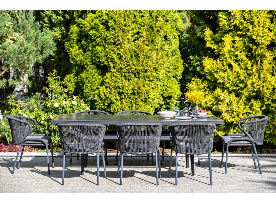 "Милан" стул плетеный из роупа, каркас алюминий темно-серый (RAL7024) муар, роуп темно-серый круглый, ткань темно-серая 027 в Кургане