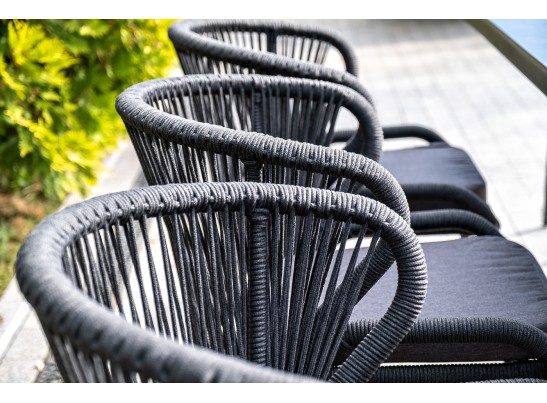 "Милан" стул плетеный из роупа, каркас алюминий темно-серый (RAL7024) муар, роуп темно-серый круглый, ткань темно-серая 027 в Кургане