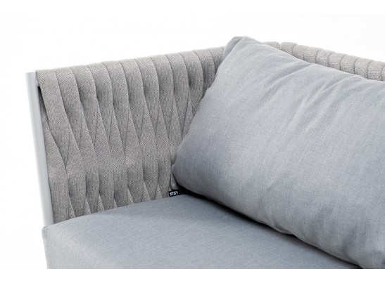 "Монако" диван 2-местный плетеный из роупа, каркас алюминий светло-серый (RAL7035) муар, роуп светло-серый 40 мм, ткань светло-серая в Кургане