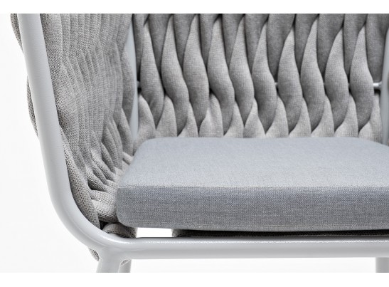 "Монако" стул плетеный из роупа, каркас алюминий светло-серый, роуп светло-серый, ткань светло-серая в Кургане