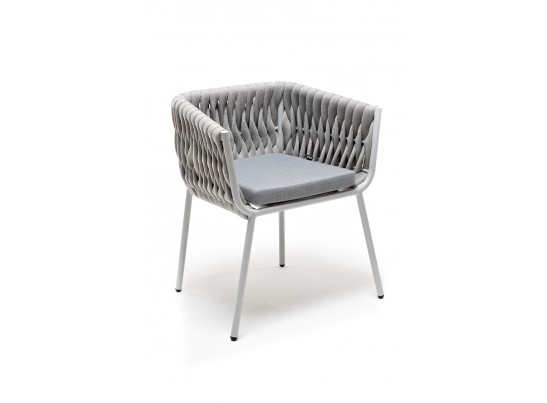 "Монако" стул плетеный из роупа, каркас алюминий светло-серый (RAL7035) муар, роуп светло-серый 40 мм, ткань светло-серая в Кургане