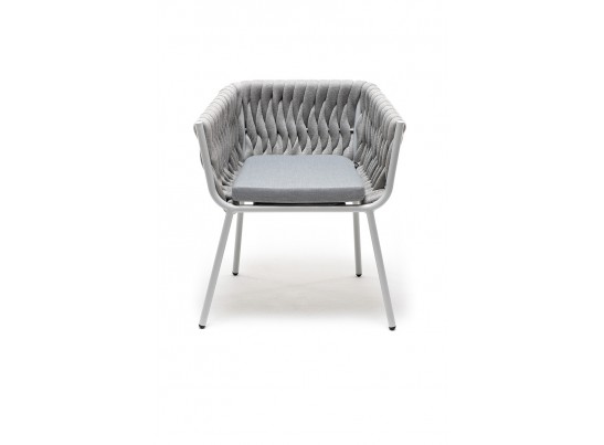 "Монако" стул плетеный из роупа, каркас алюминий светло-серый (RAL7035) муар, роуп светло-серый 40 мм, ткань светло-серая в Кургане