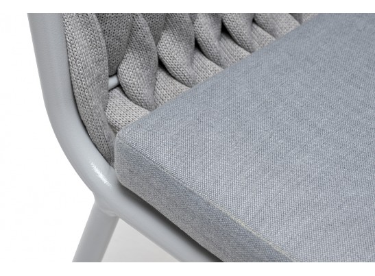"Монако" стул плетеный из роупа, каркас алюминий светло-серый (RAL7035) муар, роуп светло-серый 40 мм, ткань светло-серая в Кургане