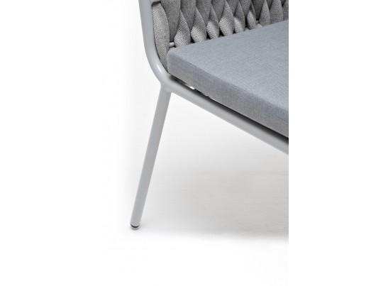 "Монако" стул плетеный из роупа, каркас алюминий светло-серый (RAL7035) муар, роуп светло-серый 40 мм, ткань светло-серая в Кургане