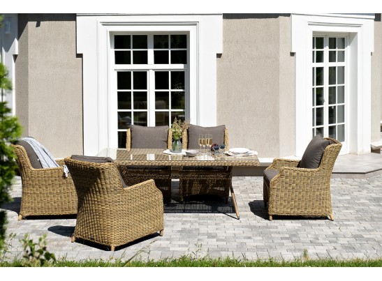 "Неаполь" обеденная группа плетеная из искусственного ротанга, цвет соломенный в Кургане