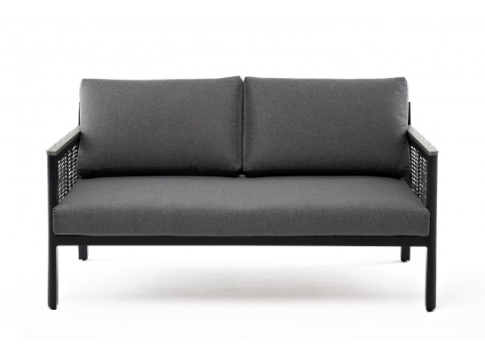 "Сан Ремо" диван 2-местный плетеный из роупа, каркас алюминий темно-серый, роуп серый, ткань серая в Кургане