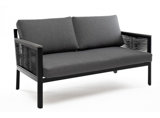 "Сан Ремо" диван 2-местный плетеный из роупа, каркас алюминий темно-серый, роуп серый, ткань серая в Кургане