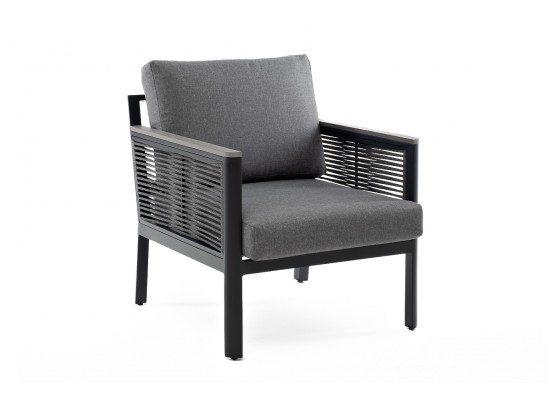 "Сан Ремо" кресло плетеное из роупа садовое, каркас алюминий темно-серый, роуп серый, ткань серая в Кургане