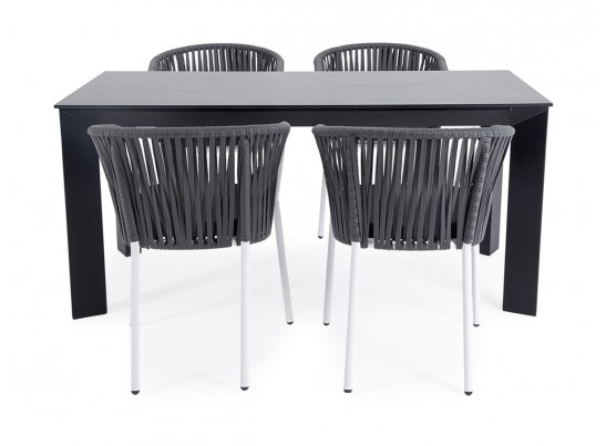 "Флоренция" обеденная группа на 4 персоны со стульями "Бордо", каркас белый, роуп серый в Кургане