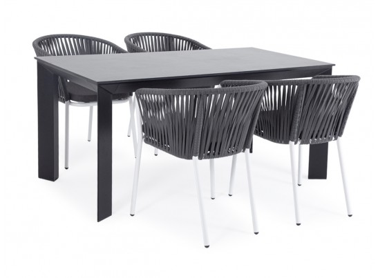 "Флоренция" обеденная группа на 4 персоны со стульями "Бордо", каркас белый, роуп серый в Кургане