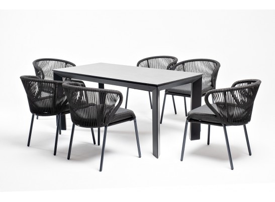 "Венето" обеденная группа на 6 персон со стульями "Милан", каркас темно-серый, роуп темно-серый в Кургане