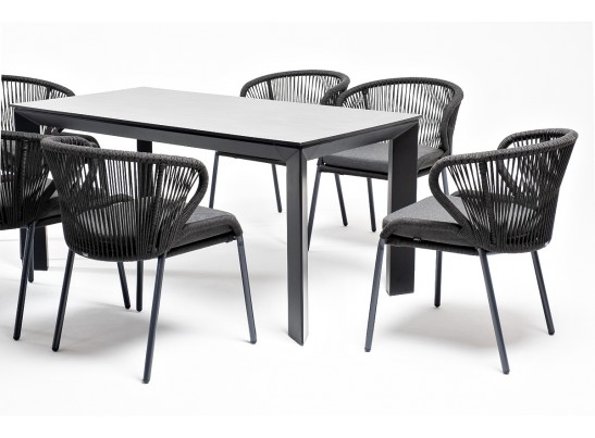 "Венето" обеденная группа на 6 персон со стульями "Милан", каркас темно-серый, роуп темно-серый в Кургане