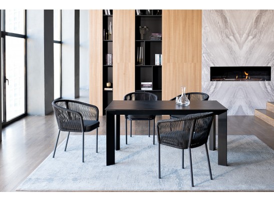 "Венето" обеденная группа на 4 персоны со стульями "Марсель", каркас темно-серый, роуп темно-серый в Кургане