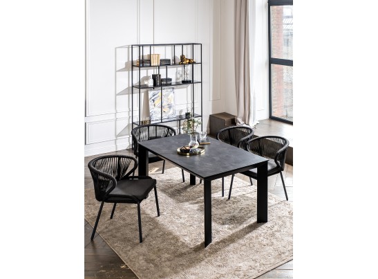 "Венето" обеденная группа на 4 персоны со стульями "Милан", каркас темно-серый, роуп темно-серый в Кургане