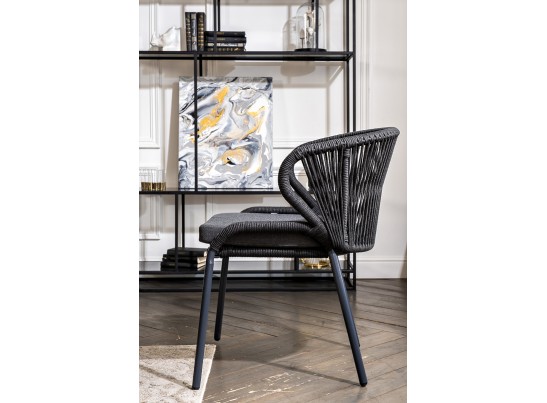 "Венето" обеденная группа на 4 персоны со стульями "Милан", каркас темно-серый, роуп темно-серый в Кургане