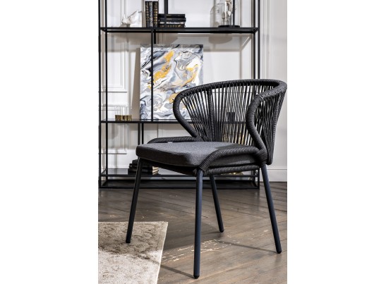 "Венето" обеденная группа на 4 персоны со стульями "Милан", каркас темно-серый, роуп темно-серый в Кургане