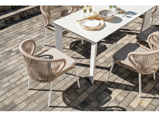 "Венето" обеденная группа на 6 персон со стульями "Милан", каркас белый, роуп бежевый в Кургане