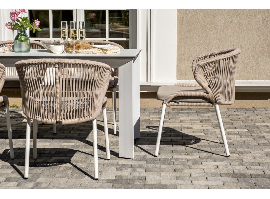 "Венето" обеденная группа на 6 персон со стульями "Милан", каркас белый, роуп бежевый в Кургане