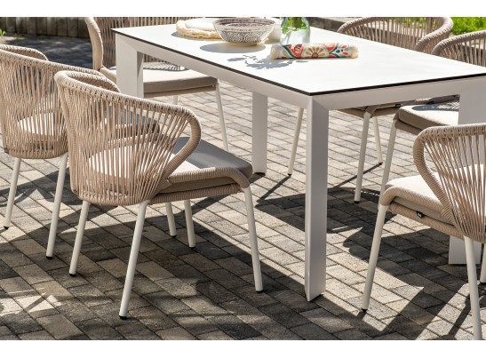 "Венето" обеденная группа на 6 персон со стульями "Милан", каркас белый, роуп бежевый в Кургане