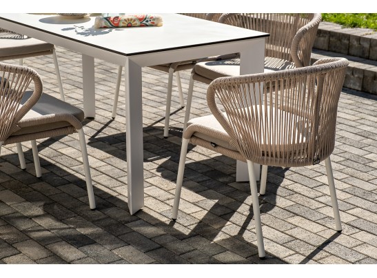 "Венето" обеденная группа на 6 персон со стульями "Милан", каркас белый, роуп бежевый в Кургане