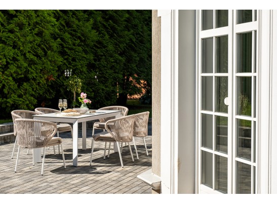 "Венето" обеденная группа на 6 персон со стульями "Милан", каркас белый, роуп бежевый в Кургане