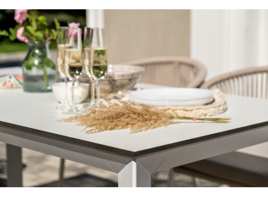 "Венето" обеденная группа на 6 персон со стульями "Милан", каркас белый, роуп бежевый в Кургане