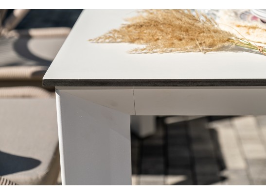 "Венето" обеденная группа на 6 персон со стульями "Милан", каркас белый, роуп бежевый в Кургане