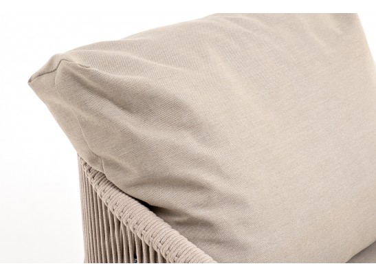 "Верона" кресло плетеное из роупа, каркас алюминий белый муар, роуп бежевый круглый, ткань бежевая 052 в Кургане