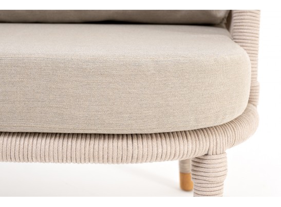 "Верона" кресло плетеное из роупа, каркас алюминий белый муар, роуп бежевый круглый, ткань бежевая 052 в Кургане