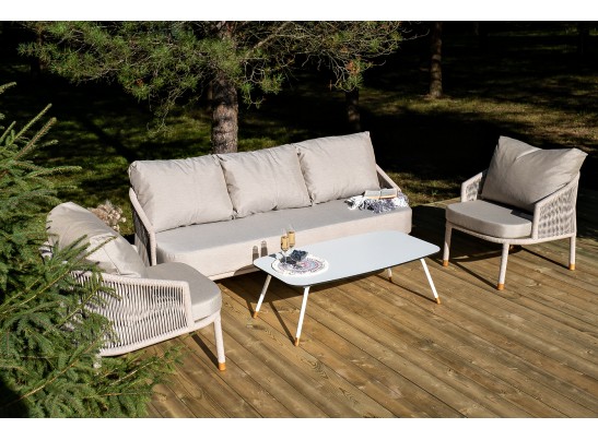 "Верона" лаунж-зона 5-местная плетеная из роупа (веревки), каркас алюминиевый белый, роуп бежевый в Кургане