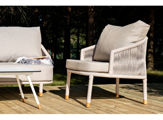 "Верона" лаунж-зона 5-местная плетеная из роупа (веревки), каркас алюминиевый белый, роуп бежевый в Кургане